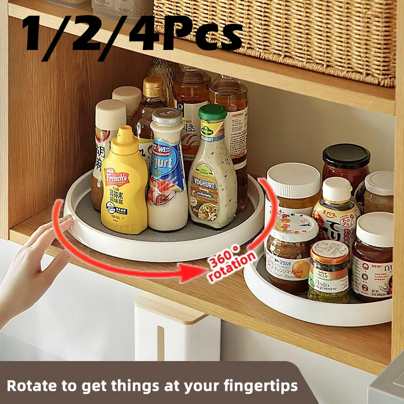 1/4Pcs 360 Rotatable Anti Sliding Kitchen Condiment Rotatable Storage Rack Tableware Cabinet Round Multi Functional Storage Rack 1